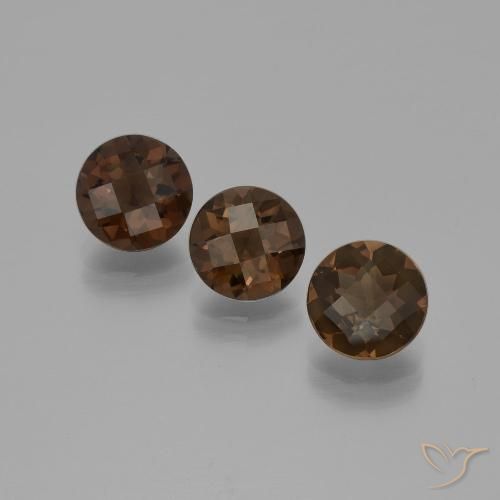 5.37 ct Round Checkerboard Smoky Quartz, 8.1 mm From Brazil, Photo A