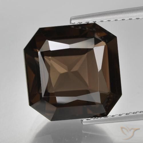 6.72ct Octagon / Scissor Cut Brown Smoky Quartz from Brazil, Dimension 11.3 x 11.2mm, Natural untreated Gemstone, VVS Clarity, 1 piece Smoky Quartz in Hickory Brown Color, Mohs Hardness of 7 suitable for daily wear jewelry, Photo A
