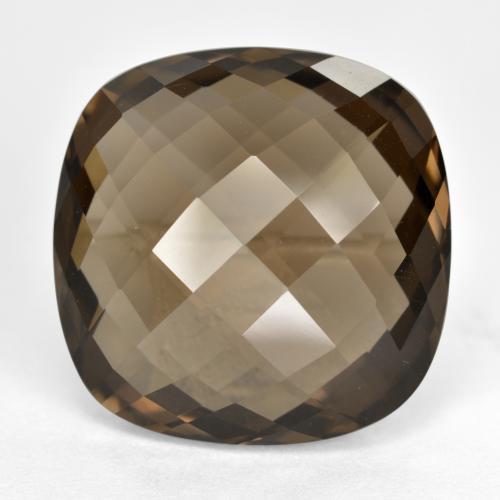 Marrón oscuro medio Cuarzo Ahumado Gema - 13.3ct Corte Cojín Checkerboard (ambos lados) (ID: 416797)