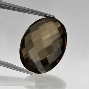 Marron foncé Quartz Fumé gemme - 13.5ct Damier Ovale (double face) (ID: 416883)