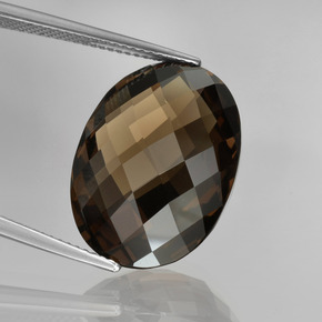 Umber Brown Rauchquarz Edelstein - 15.6ct Oval Schachbrett (beidseitig) (ID: 416884)