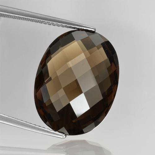 Umber Brown Smoky Quartz Gem - 15.8ct Oval Checkerboard (double sided) (ID: 416885)