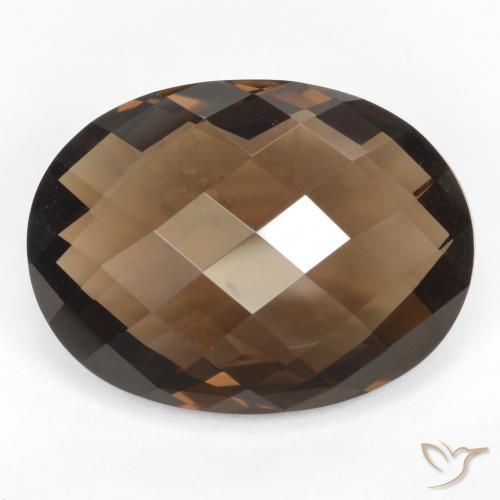 20 x 15mm Oval Checkerboard (double Sided) Brown Smoky Quartz from Brazil, Weight of 14.74ct, Natural untreated Gemstone in VVS Clarity, 1pc Smoky Quartz - Color: Medium Brown, Mohs Hardness of 7 suitable for daily wear jewelry, Photo A