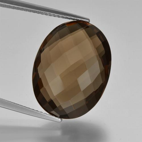 14.29ct Oval Chocolate Brown Smoky Quartz from Brazil, Dimension 20 x 15.1mm, Natural untreated Gemstone, VVS Clarity, 1pc Oval Checkerboard (double Sided) Smoky Quartz, Mohs Hardness of 7 suitable for daily wear jewelry, Photo A