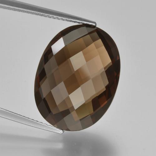 Umber Brown Smoky Quartz Gem - 15.2ct Oval Checkerboard (double sided) (ID: 416941)