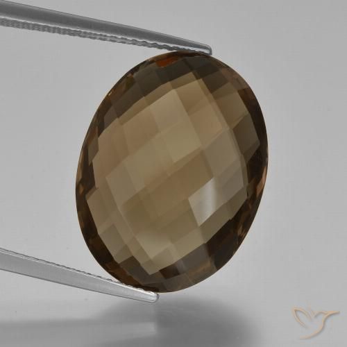 14.03ct Oval Umber Brown Smoky Quartz from Brazil, Dimension 20.1 x 15.2mm, Natural untreated Gemstone, VVS Clarity, 1pc Oval Checkerboard (double Sided) Smoky Quartz, Mohs Hardness of 7 suitable for daily wear jewelry, Photo A