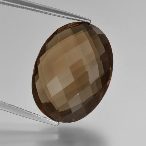 13.1ct Oval Checkerboard (double Sided) Brown Smoky Quartz from Brazil, Dimension 19.9 x 15mm, Natural untreated Gemstone, VVS-VS Clarity, 1 piece Smoky Quartz in Chocolate Brown Color, Mohs Hardness of 7 suitable for daily wear jewelry, Photo A