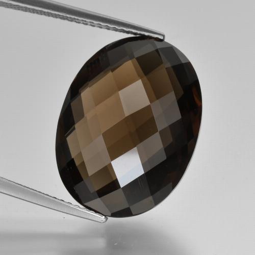 Marrone scuro Quarzo fumé Gem - 15.5ct Scacchiera ovale (a doppia faccia) (ID: 416955)
