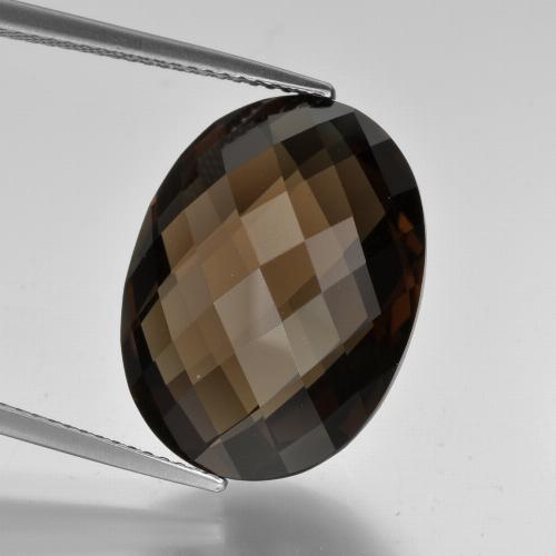 19.8 x 15mm Oval Checkerboard (double Sided) Brown Smoky Quartz from Brazil, Weight of 15.08ct, Natural untreated gemstone in VVS Clarity, 1pc Smoky Quartz - the Color is Umber Brown, Mohs Hardness of 7 suitable for daily wear jewelry, Photo A