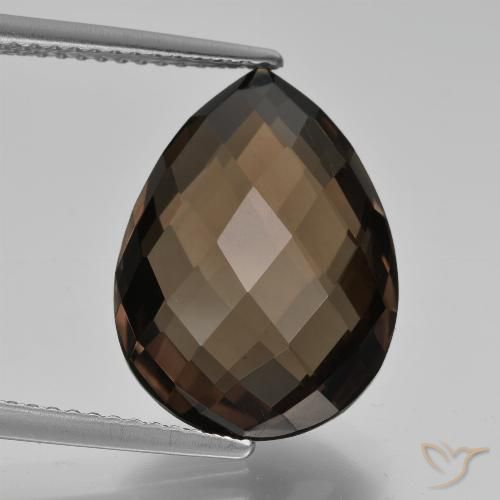 8.17ct Pear Double-sided Checkerboard Brown Smoky Quartz from Brazil, Dimension 16.2 x 12mm, Natural untreated Gemstone, VVS Clarity, 1 piece Smoky Quartz in Brown Color, Mohs Hardness of 7 suitable for daily wear jewelry, Photo A