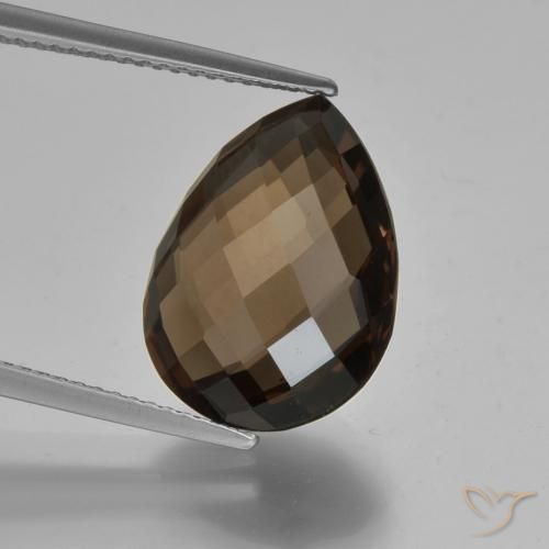 7.93ct Pear Double-sided Checkerboard Brown Smoky Quartz from Brazil, Dimension 16.1 x 12mm, Natural untreated Gemstone, VVS-VS Clarity, 1 piece Smoky Quartz in Chocolate Brown Color, Mohs Hardness of 7 suitable for daily wear jewelry, Photo A