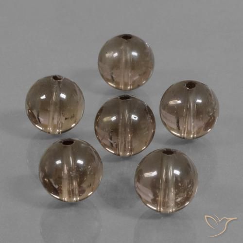 6-teiliges Rauchquarz / Set - Durchbohrte Kugel Braun aus Brasilien - Größe 10,2mm, Gewicht 45,37 ct gesamt / Durchschn. je 7,56 ct, Farbe: Hickory Braun, Mohs-Härte 7 Geeignet für den täglichen Gebrauch im Schmuck, Photo A