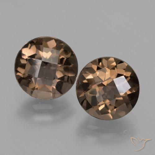 3.71 ct Round Checkerboard Smoky Quartz, 8.1 mm From Brazil, Photo A