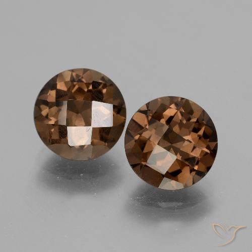 3.53 ct Round Checkerboard Smoky Quartz, 8 mm From Brazil, Photo A
