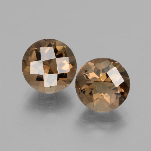 2pc Matching Round Smoky Quartzs in Size 7.9mm, Weight 3.31ct total / avg. 1.66ct each, Brown in VS Clarity, Natural untreated gemstone, Mohs Hardness 7 suitable for daily wear jewelry, Photo A