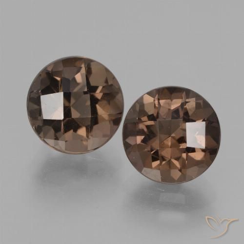 Paire assortie Quartz Fumé Brun Tour de 7,9mm, poids total de 3,84 ct (1,92 ct en moyenne pour chaque), paire Quartz Fumé assorties de pureté vvs-vs et de couleur Brun moyen, pierre gemme naturelle Non traité, dureté Mohs de 7 convient aux bijoux de tous les jours, pierre de sagesse, Photo A