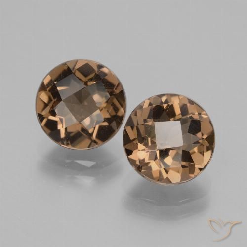 Paire Quartz Fumé Tour 8mm assorties - Poids total 3,54 ct / moyenne 1,77 ct chacune, couleur Brun moyen et pureté VS, pierre gemme naturelle Non traité, dureté de Mohs 7 convient aux bijoux de tous les jours, pierre de sagesse, Photo A