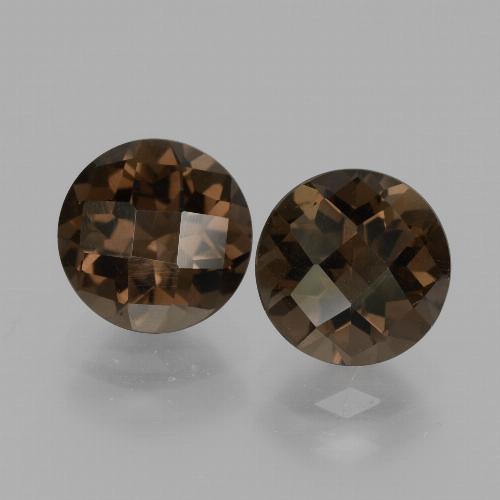 Marrone scuro Quarzo fumé Gem - 1.9ct Checkerboard rotondo (ID: 428571)