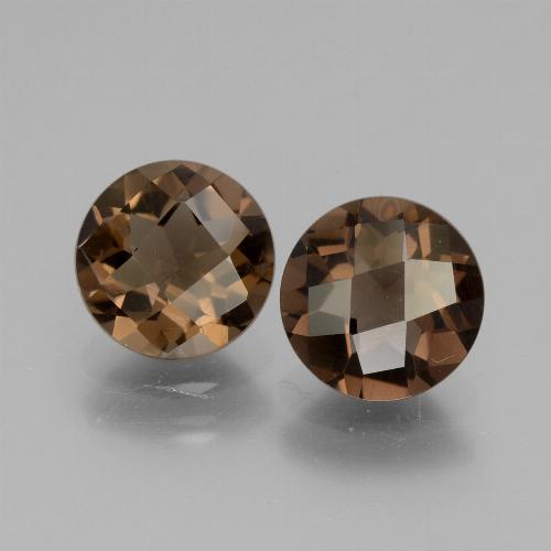 Par de Cuarzo Ahumado Circular a juego de 8,1mm - Peso 3,53 ct en total / promedio. 1,77 ct cada uno, color Marrón nogal en claridad VS, piedra preciosa natural No tratado, dureza de Mohs 7 Adecuado para joyas de uso diario, Photo A