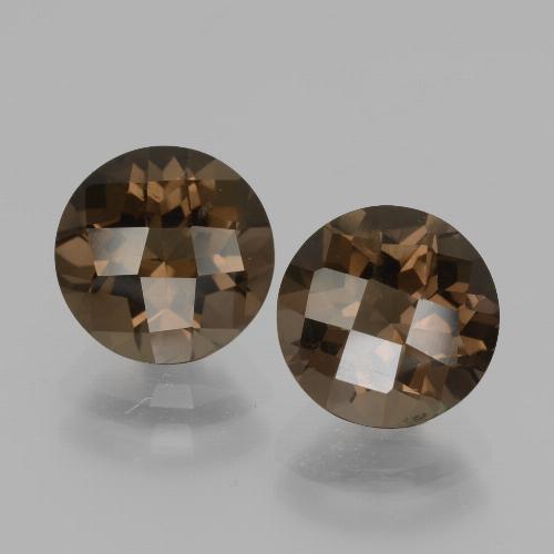 Dark Brown Smoky Quartz Gem - 1.9ct Round Checkerboard (ID: 436889)