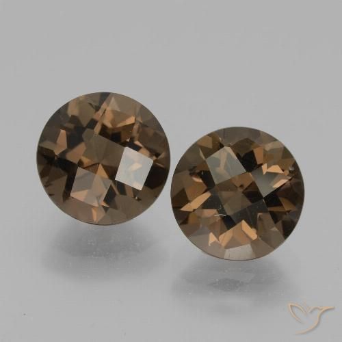 Medium Brown Smoky Quartz Gem - 1.8ct Round Checkerboard (ID: 436893)