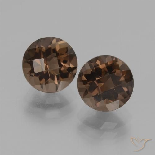 4.00 ctw Brown Smoky Quartz Gemstones, Smoky Quartz Gems in Round Checkerboard Shape for Sale.