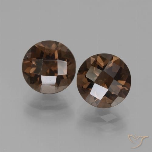 3.69 ctw Brown Smoky Quartz Gemstones, Smoky Quartz Gems in Round Checkerboard Shape for Sale.