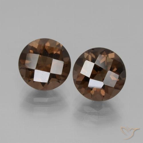 4.11 ct Round Checkerboard Smoky Quartz, 8.2 mm From Brazil, Photo A