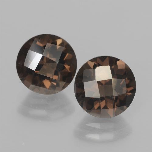 Dark Brown Smoky Quartz Gem - 1.9ct Round Checkerboard (ID: 437133)