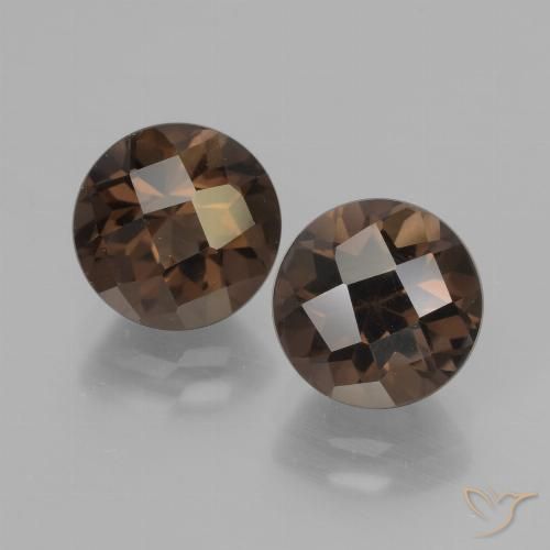 4.13 ct Round Checkerboard Smoky Quartz, 8.2 mm From Brazil, Photo A