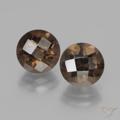 3.91 ct Round Checkerboard Smoky Quartz, 7.9 mm From Brazil, Photo A