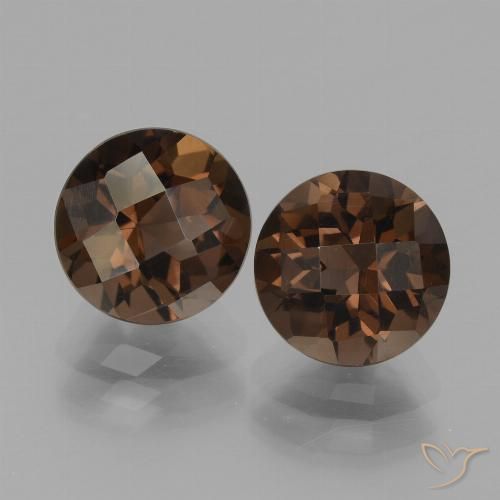 3.66 ctw Brown Smoky Quartz Gemstones, Smoky Quartz Gems in Round Checkerboard Shape for Sale.