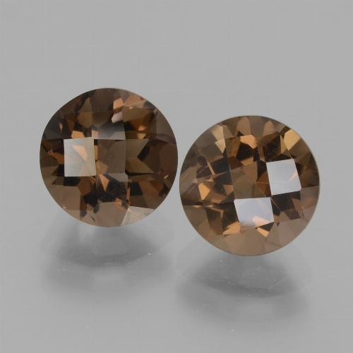 7.9mm Matching Round Smoky Quartz Pair - Weight 3.69ct total / avg. 1.85ct each, Natural untreated Gemstone, Gingerbread Brown Color in VVS-VS Clarity, Mohs Hardness 7 suitable for daily wear jewelry, Photo A