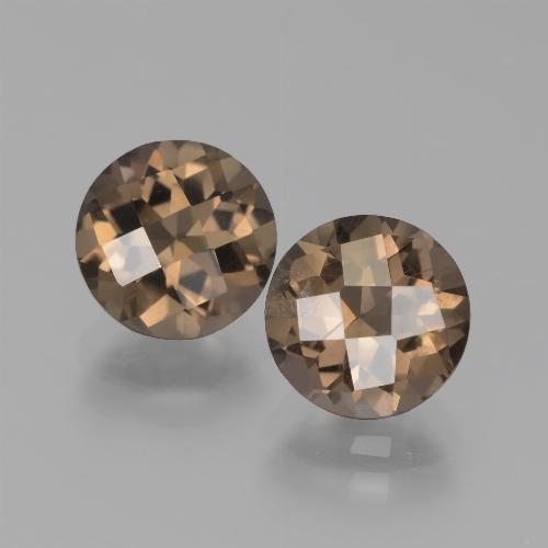 2pc Matching Round Smoky Quartzs in Size 8mm, Weight 3.63ct total / avg. 1.82ct each, Light Mocha in VS Clarity, Natural untreated gemstone, Mohs Hardness 7 suitable for daily wear jewelry, Photo A