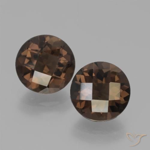 Medium Brown Smoky Quartz Gem - 1.9ct Round Checkerboard (ID: 439754)