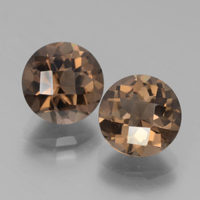 Chocolate Brown Quarzo fumé Gem - 2ct Checkerboard rotondo (ID: 439819)