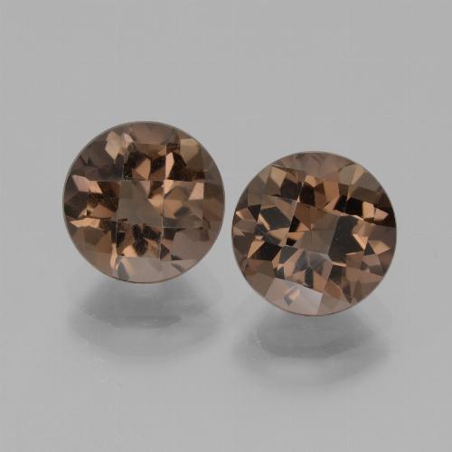 Medium-Dark Brown Smoky Quartz Gem - 2ct Round Checkerboard (ID: 440011)