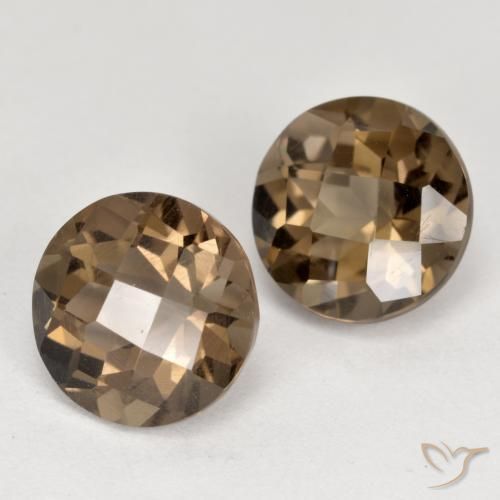 3.72 ctw Brown Smoky Quartz Stones, Natural Smoky Quartz in Round Checkerboard Shape for Sale