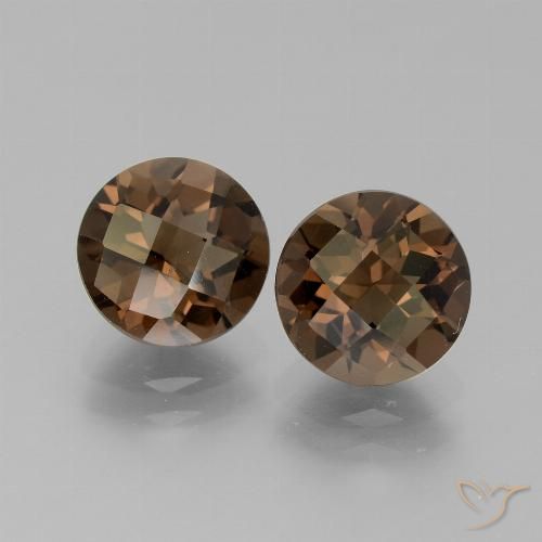 3.58 ct Round Checkerboard Smoky Quartz, 8 mm From Brazil, Photo A