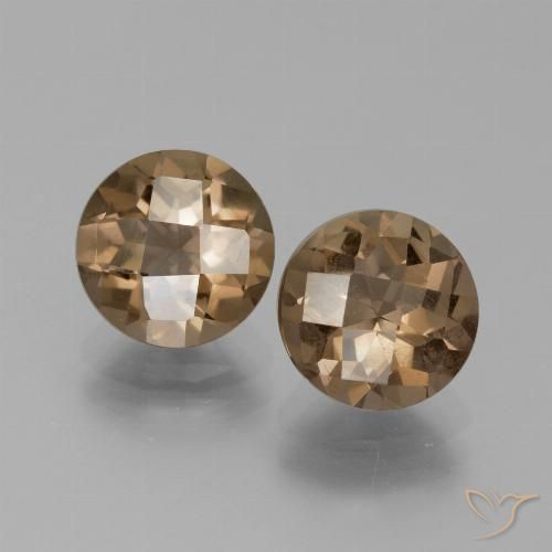3.6 ct Round Checkerboard Smoky Quartz, 8 mm From Brazil, Photo A