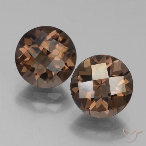 3.84 ct Round Checkerboard Smoky Quartz, 8.2 mm From Brazil, Photo A