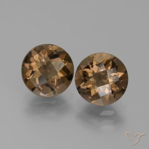 8,1mm Rund Rauchquarz-Paar - Gewicht 3,58 ct gesamt / durchschnittl. 1,79 ct, Garantiert natürliche Edelsteine, Hickory Braun Farbe in VS Reinheit, Mohs-Härte 7 Geeignet für den täglichen Gebrauch im Schmuck, Photo A