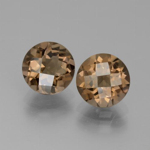 2pc Matching Round Smoky Quartzs in Size 8.1mm, Weight 3.67ct total / avg. 1.84ct each, Gingerbread Brown in VS Clarity, Natural untreated gemstone, Mohs Hardness 7 suitable for daily wear jewelry, Photo A
