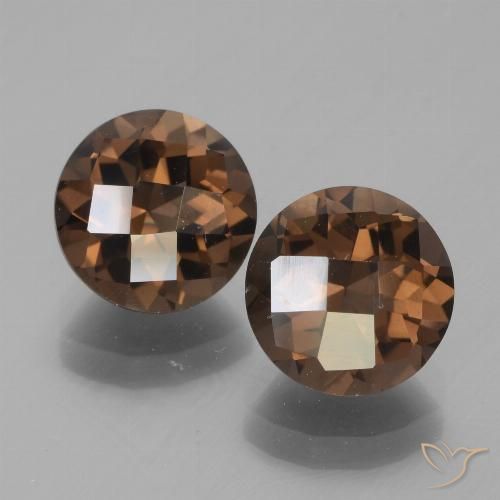 3.79 ct Round Checkerboard Smoky Quartz, 8.2 mm From Brazil, Photo A