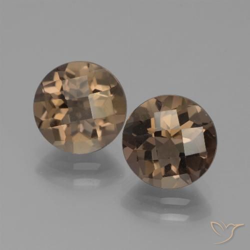 3.6 ct Round Checkerboard Smoky Quartz, 8 mm From Brazil, Photo A
