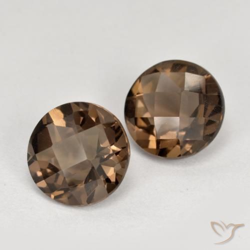 3.40 ctw Brown Smoky Quartz Stones, Natural Smoky Quartz in Round Checkerboard Shape for Sale