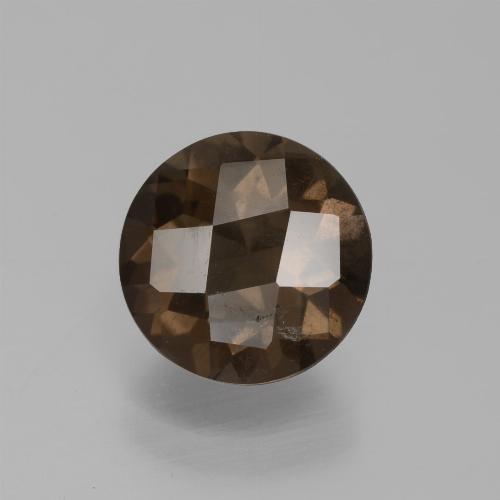 Marrone scuro Quarzo fumé Gem - 2ct Checkerboard rotondo (ID: 443171)
