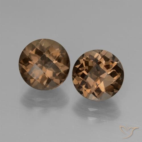 3.61 ct Round Checkerboard Smoky Quartz, 8 mm From Brazil, Photo A