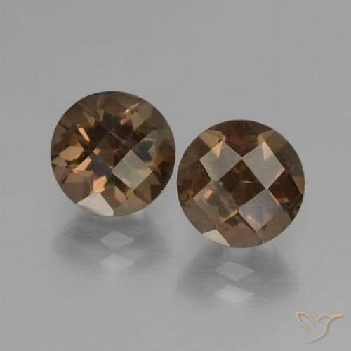 Paire Quartz Fumé Tour 7,9mm assorties - Poids total 3,54 ct / moyenne 1,77 ct chacune, couleur Brun moyen et pureté vs-si, pierre gemme naturelle Non traité, dureté de Mohs 7 convient aux bijoux de tous les jours, pierre de sagesse, Photo A