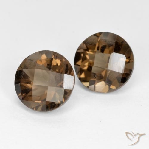 3.91 ctw Brown Smoky Quartz Stones, Natural Smoky Quartz in Round Checkerboard Shape for Sale